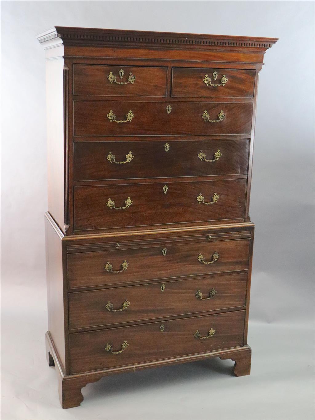 A George III mahogany chest on chest, W.3ft 8.5in. D.1ft 10in. H.6ft 2.5in.